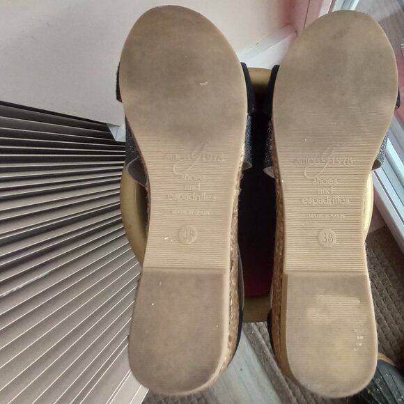 Gaimo Nover Black Suede Metallic Elastic X Band Low Wedge Espadrilles 38 / 7-7.5 - Picture 12 of 16